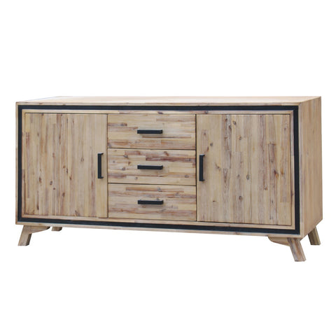 Stylish Silver Brush Buffet Sideboard with Acacia and Veneer Frame