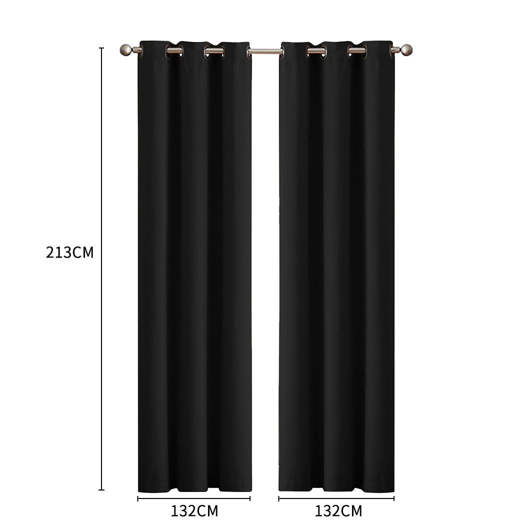 2x Blockout Curtains Panels 3 Layers-Black