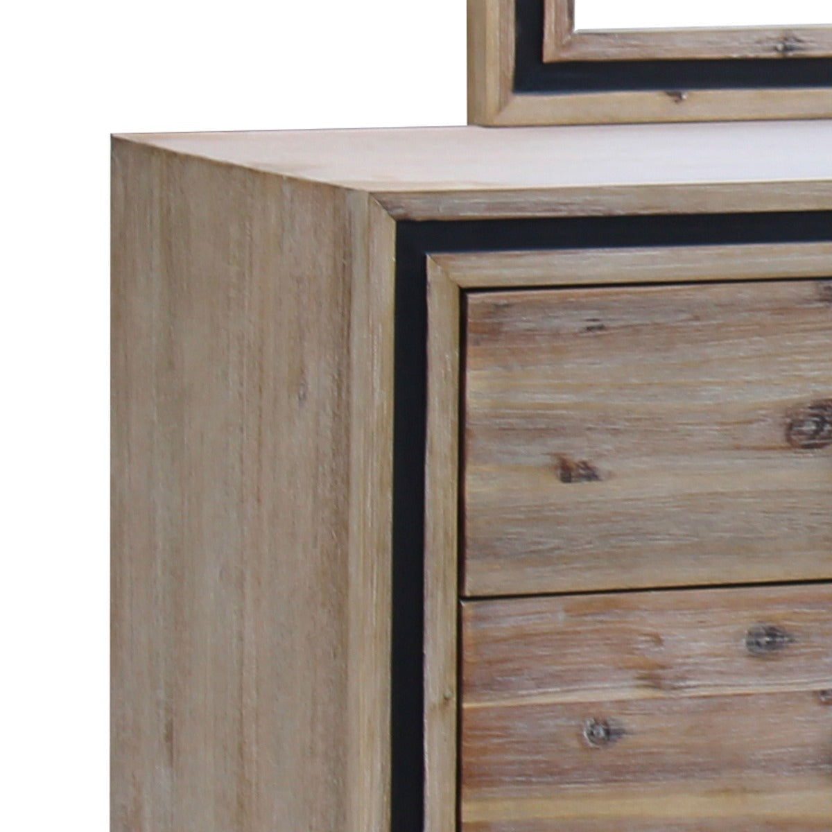 Dresser With 6 Storage Drawers In Solid Acacia With Mirror In Silver Brush