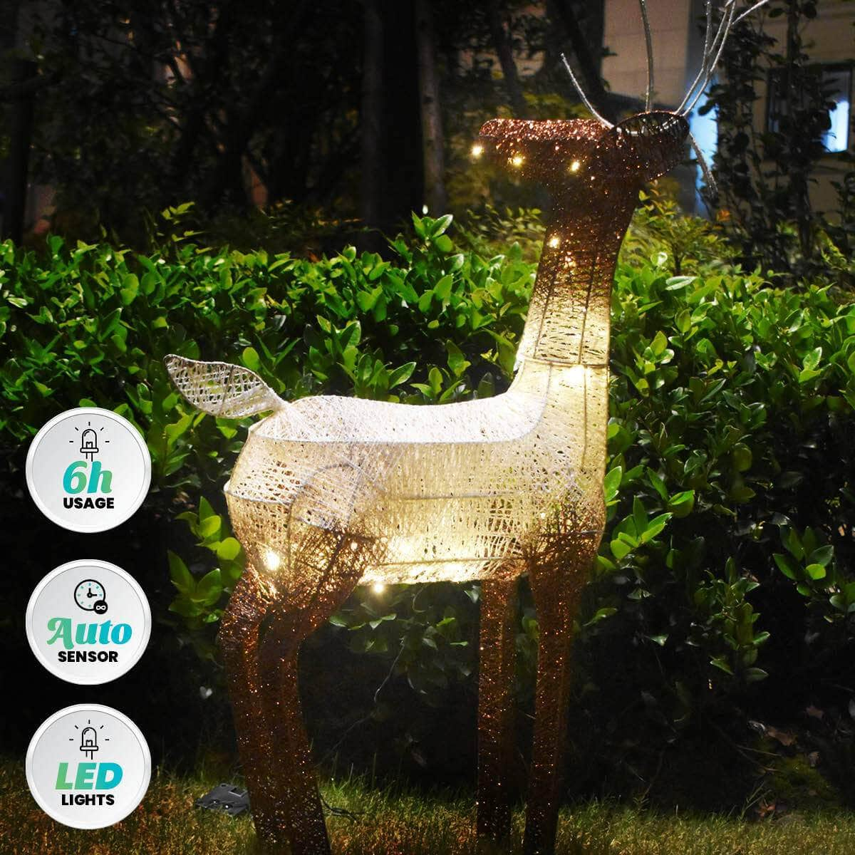 1.2m Reindeer Glitter Wire Solar LED Warm White Auto Sensor