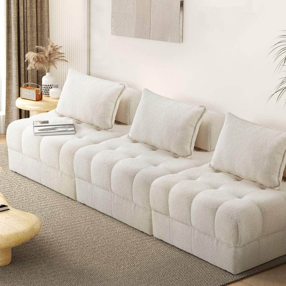 1-4 Seater Boucle Modular Sofa Lounge Chair Armless White