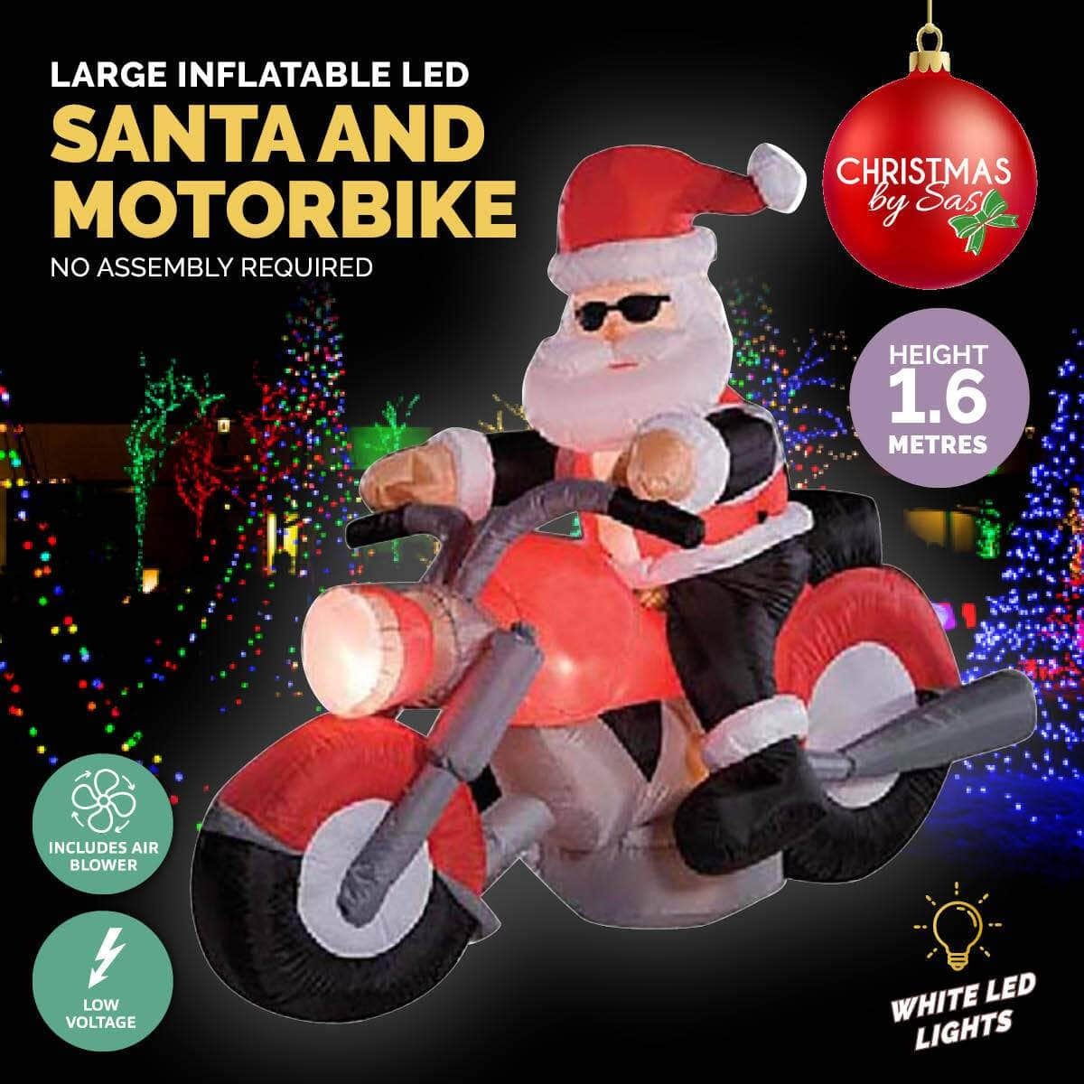 1.6m Santa & Motorbike Built-In Blower Bright LED Lighting