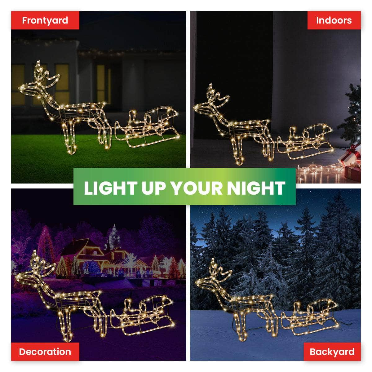 1.7m 3D Reindeer & Sleigh Display Warm White Rope Lights