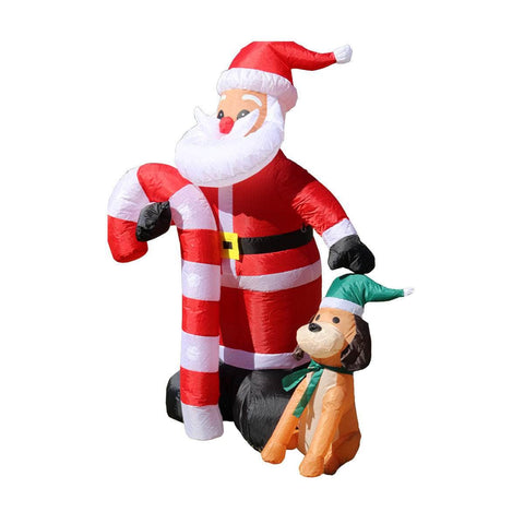 1.7m Self Inflatable LED Santa Dog & Candy Cane