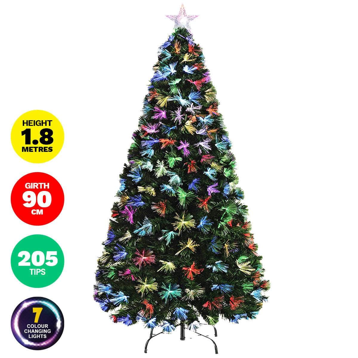 1.8m Fibre Optic Christmas Tree 205 Tips Multicolour Lights & Star