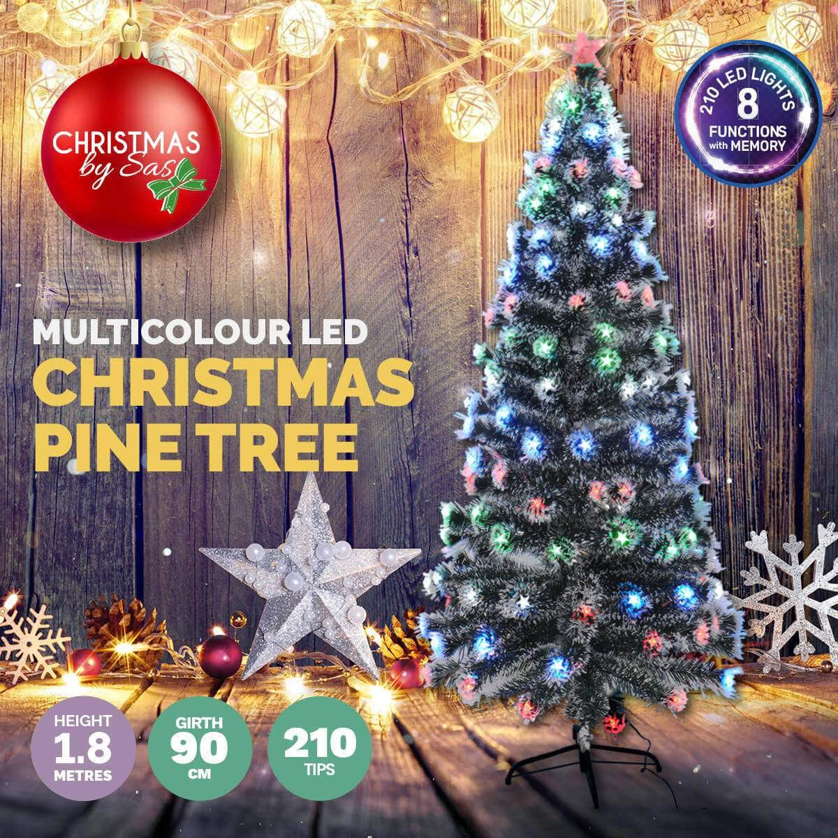 1.8m Pine Tree 210 Multi-Colour LED Lights With 8 Functions