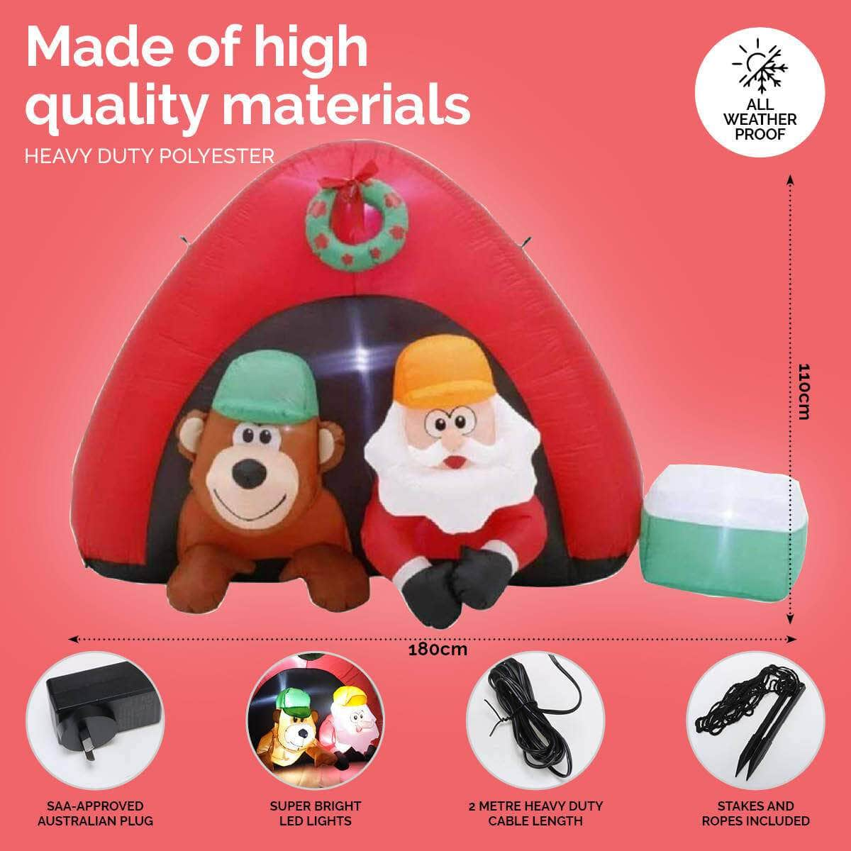 1.8m Santa & Bear Camping Built-In Blower LED Lighting