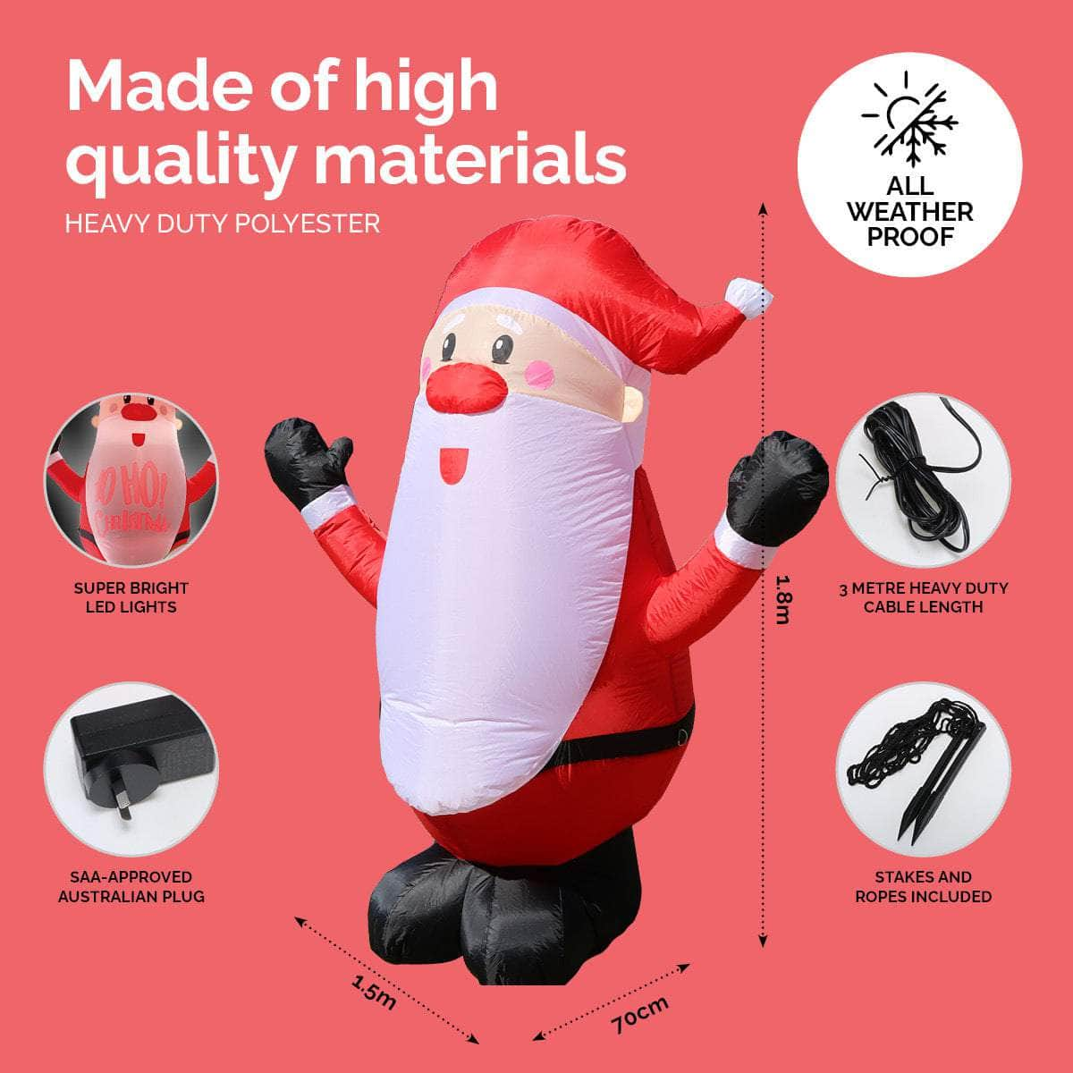 1.8m Self Inflatable LED Jolly Santa Rotating Lights