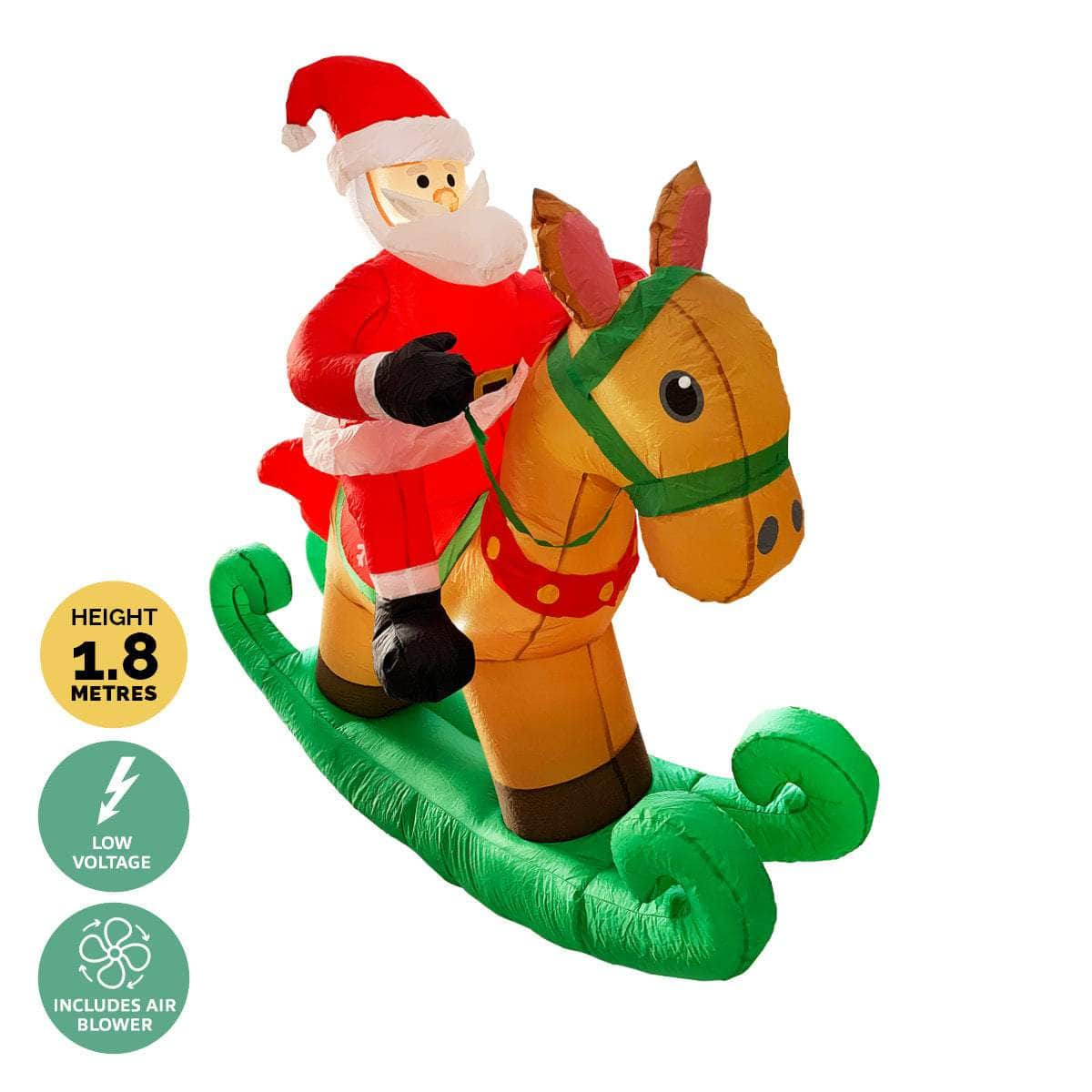 1.8m Self Inflatable LED Santa On Rocking Horse