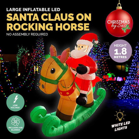 1.8m Self Inflatable LED Santa On Rocking Horse