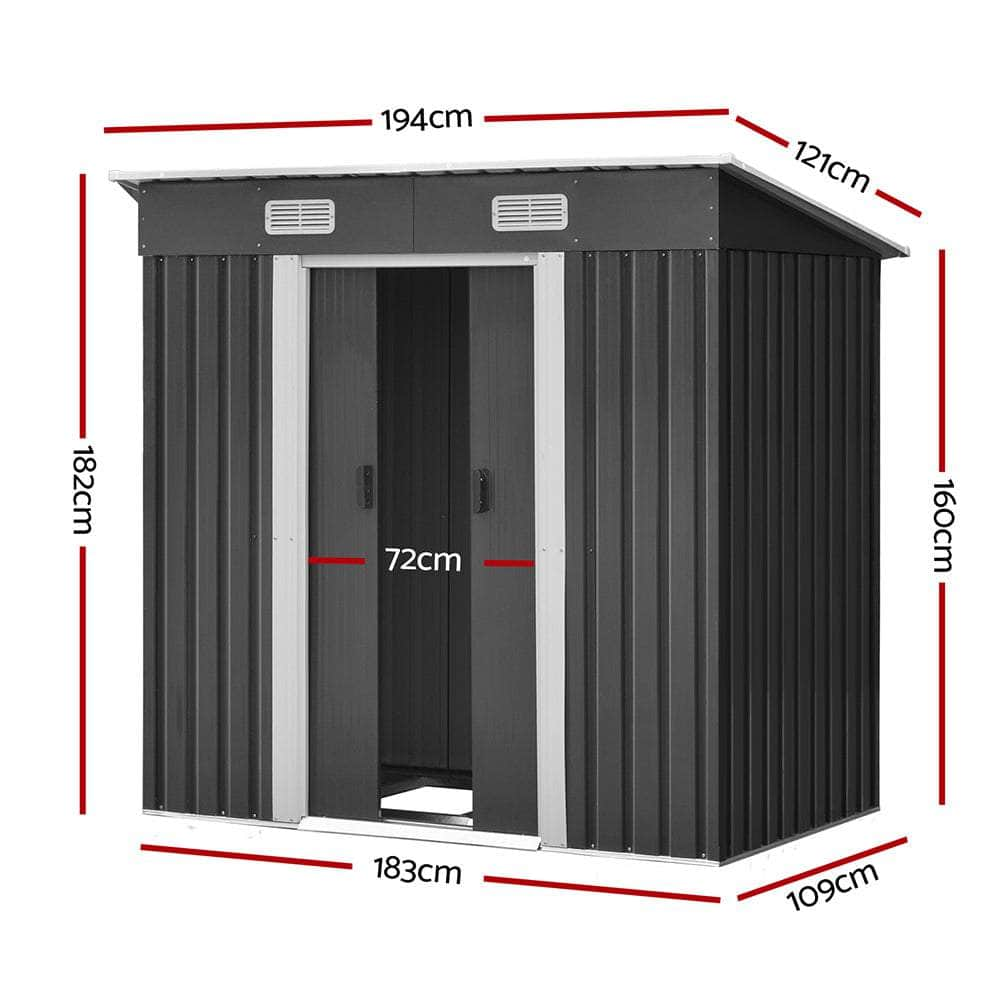 1.94X1.21M Garden Shed With Metal Base And Sliding Door