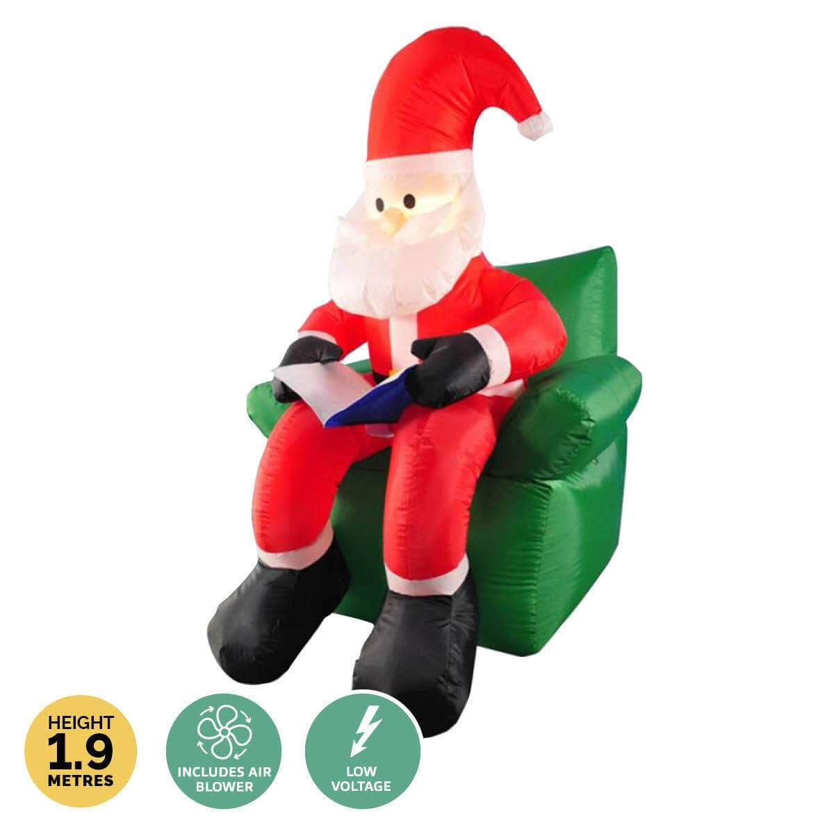 1.9m Santa & His Reading Chair Self Inflating LED Lighting