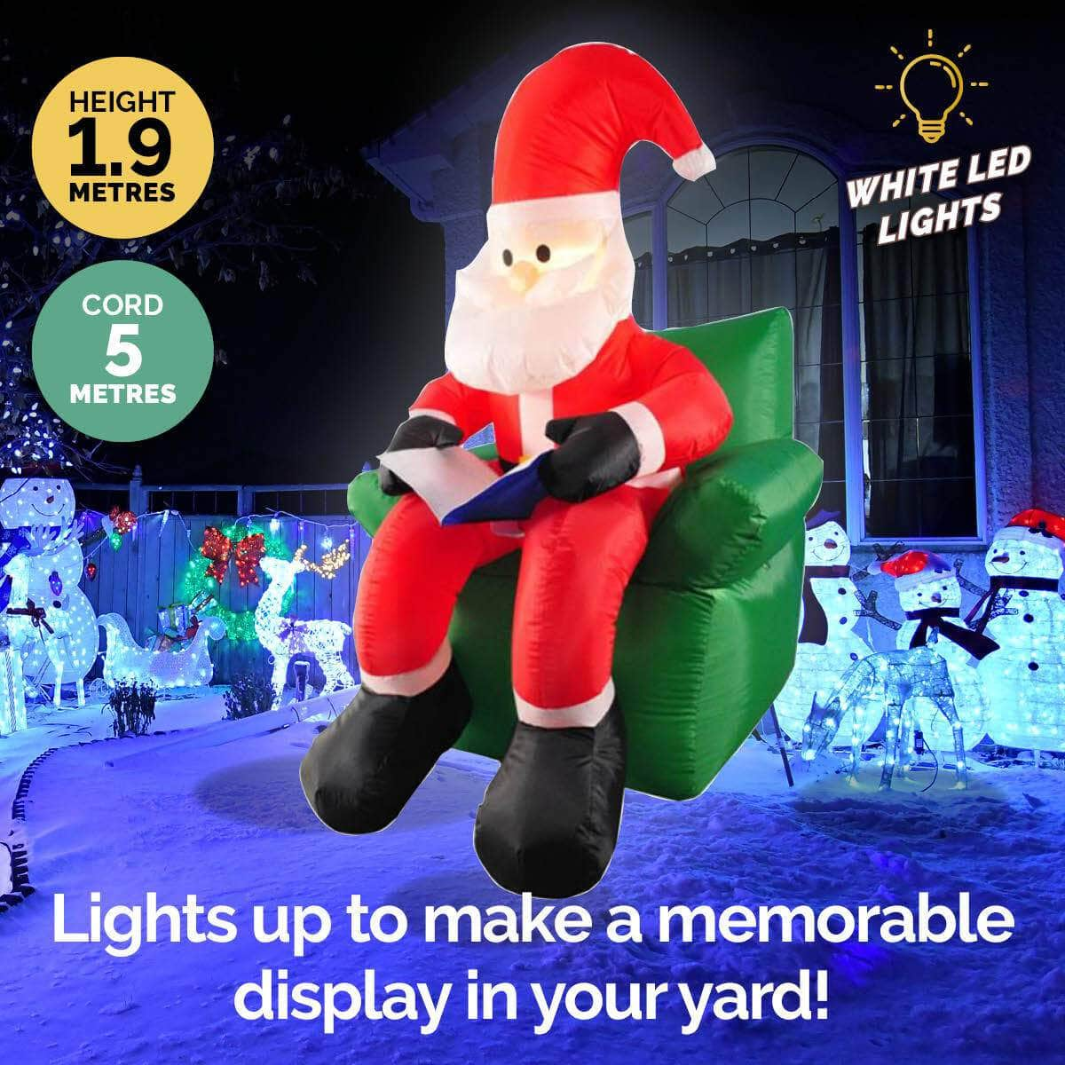 1.9m Santa & His Reading Chair Self Inflating LED Lighting