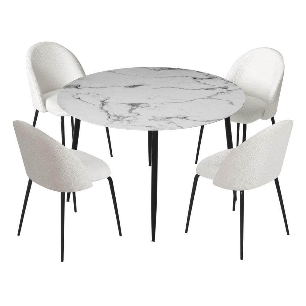 1 Dining Table And 4 Chairs Set Marble White