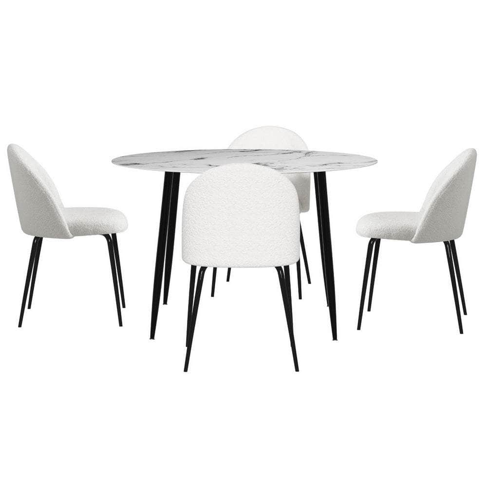 1 Dining Table And 4 Chairs Set Marble White