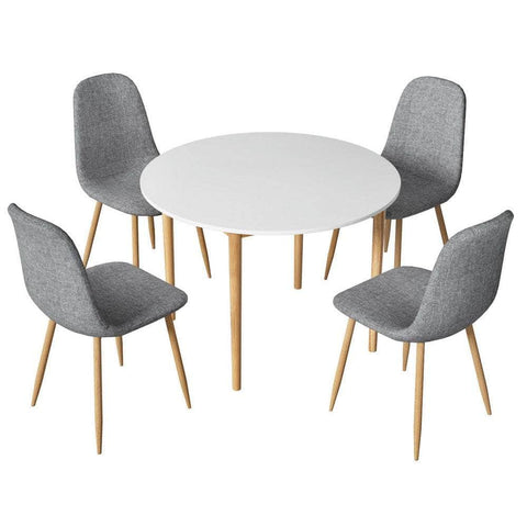 1 Dining Table And 4 Chairs Set White Grey