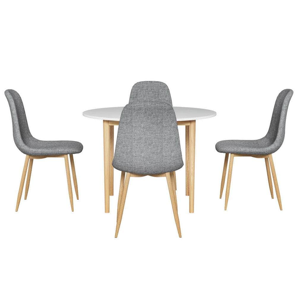 1 Dining Table And 4 Chairs Set White Grey