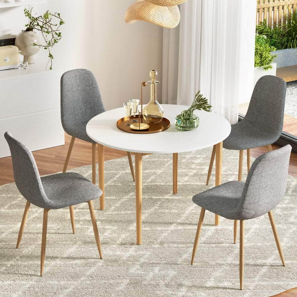 1 Dining Table And 4 Chairs Set White Grey