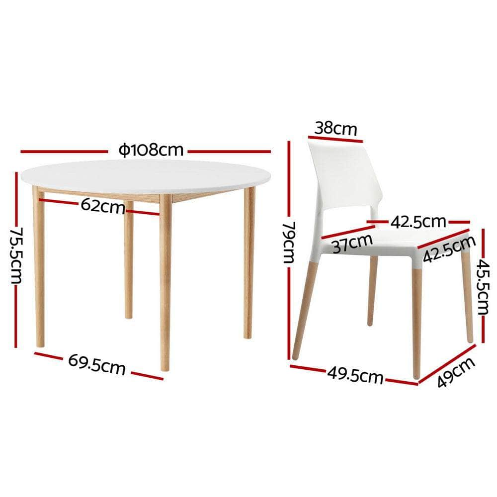 1 Dining Table And 4 Chairs Set White Wood