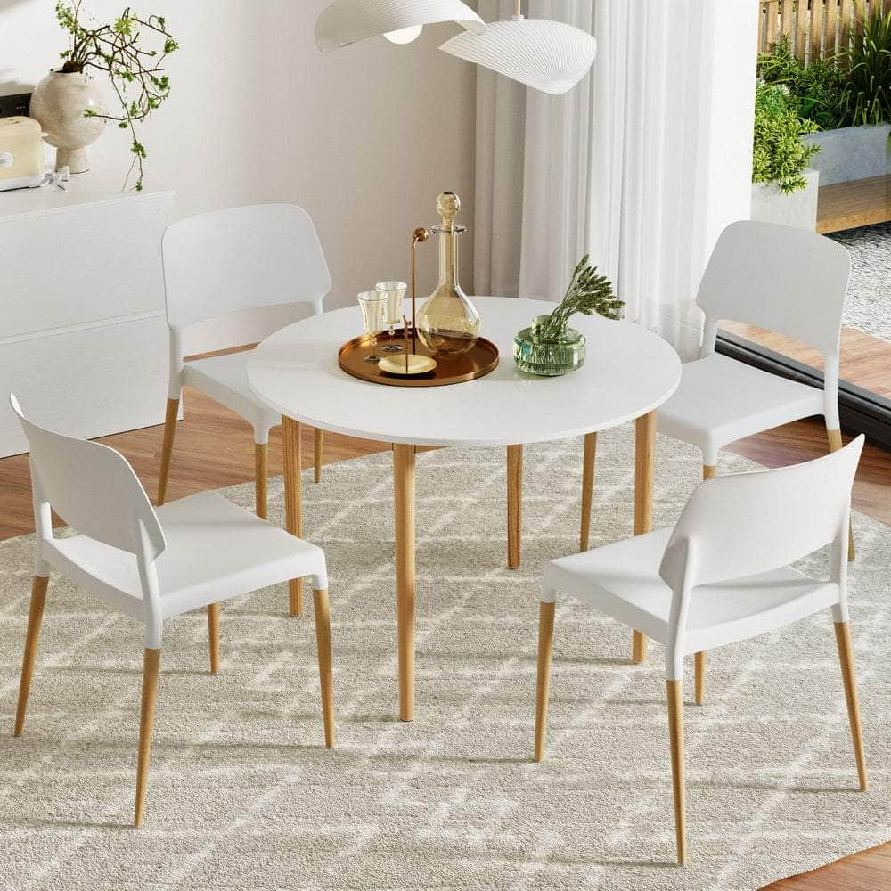 1 Dining Table And 4 Chairs Set White Wood