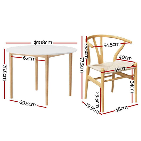 1 Dining Table And 4 Chairs Set Wishbone Wood