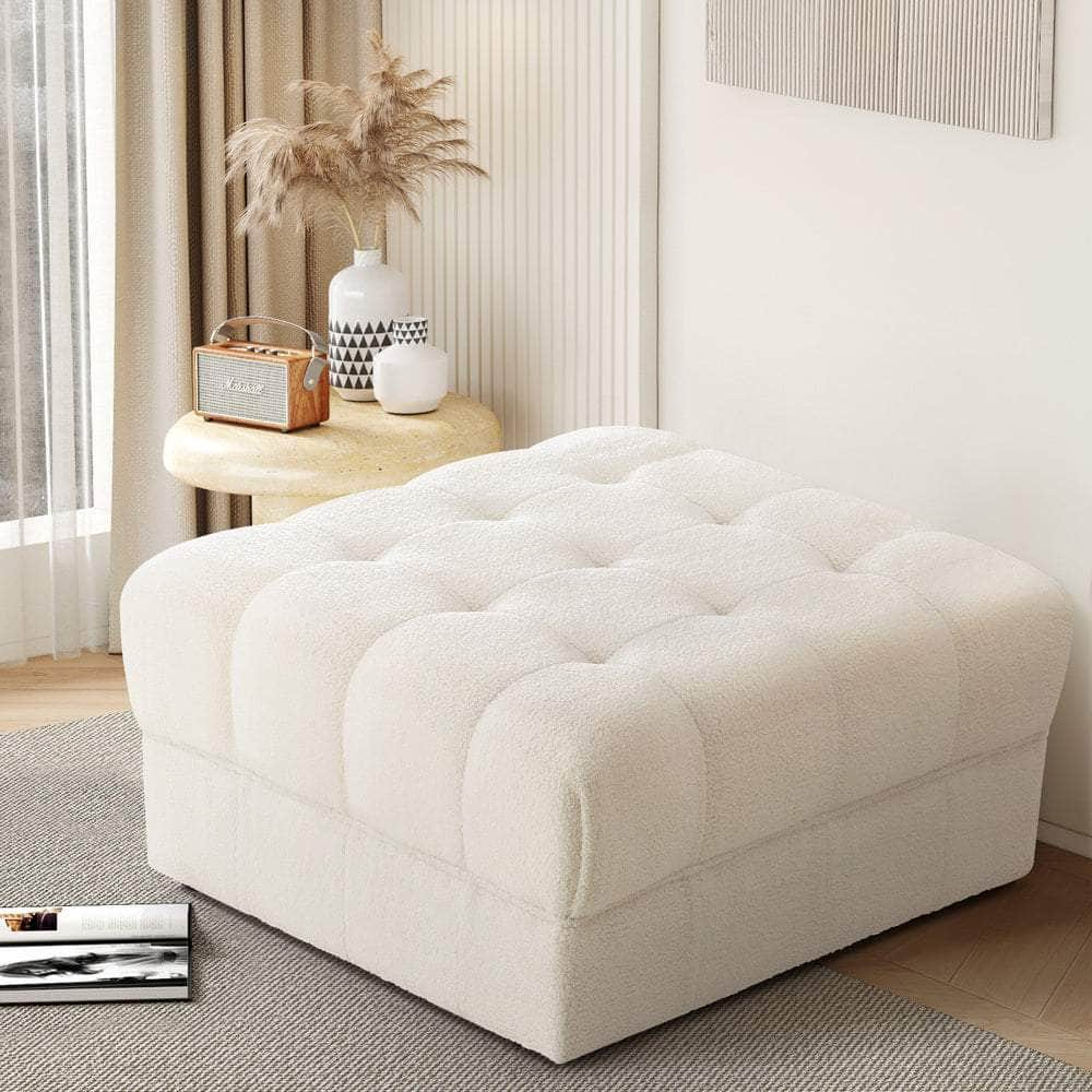 1 Seater Boucle Modular Ottoman Lounge Chair Armless White