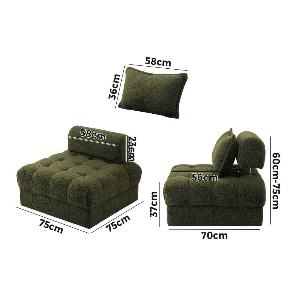 1 Seater Boucle Modular Sofa Armless TOFU Back Green