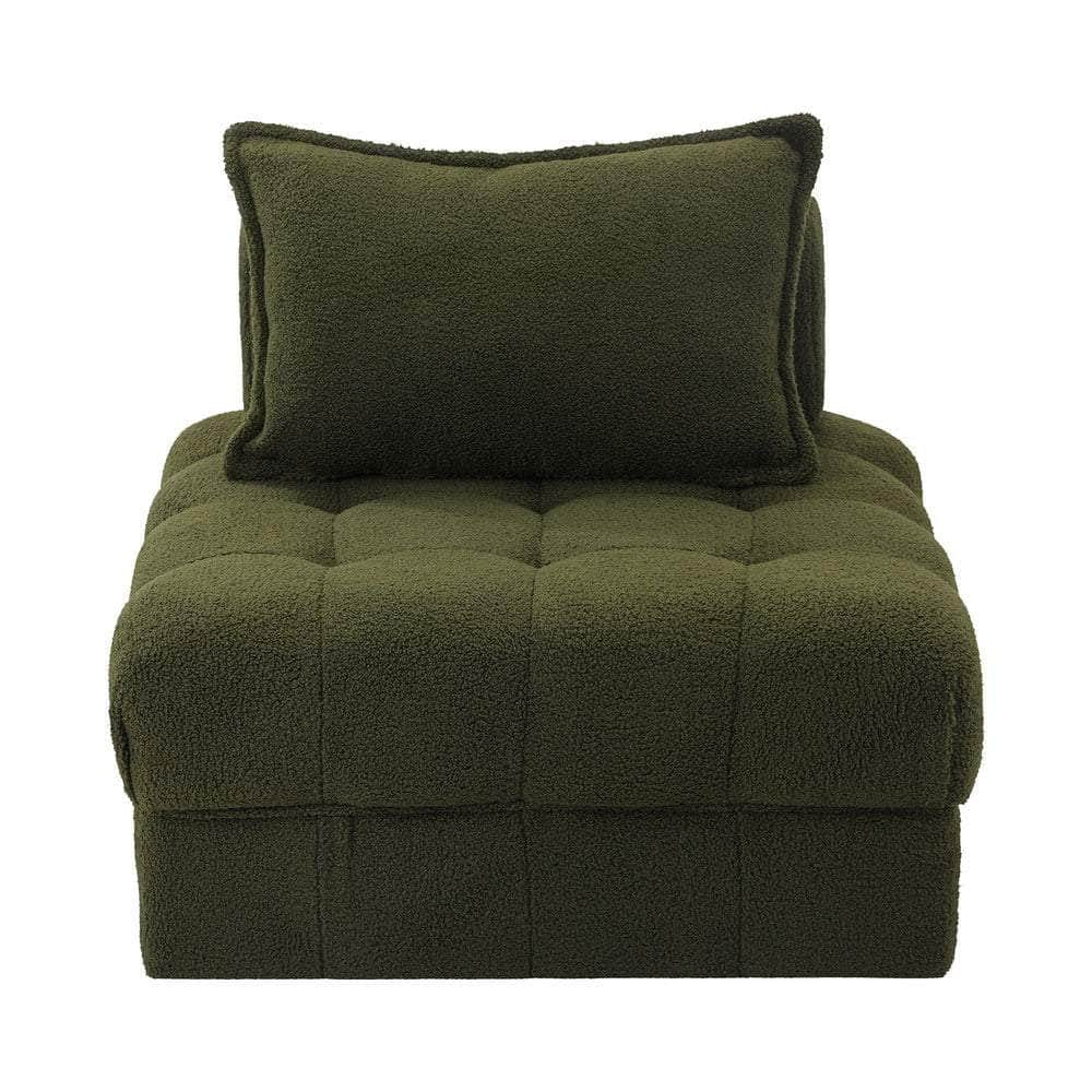 1 Seater Boucle Modular Sofa Armless TOFU Back Green