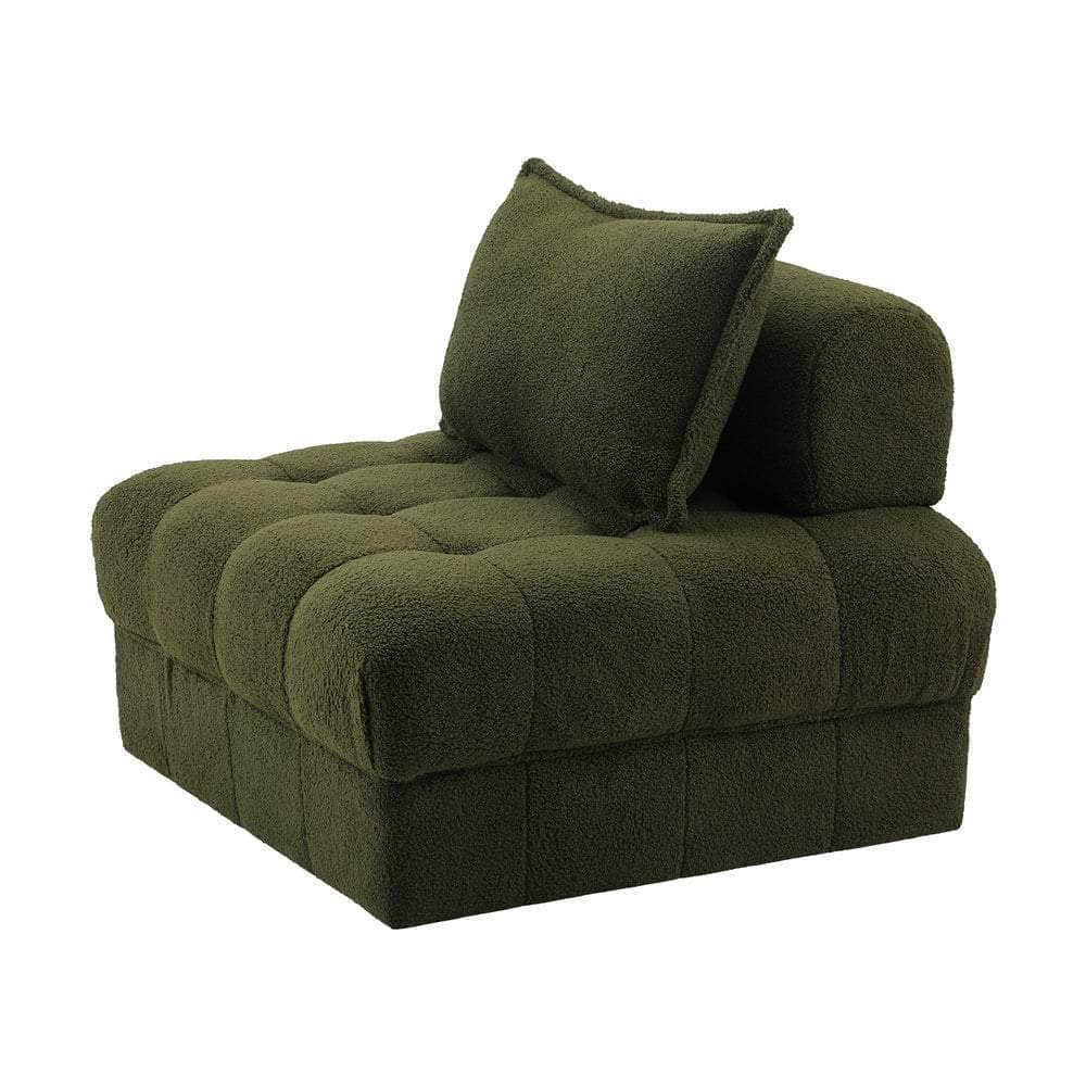 1 Seater Boucle Modular Sofa Armless TOFU Back Green