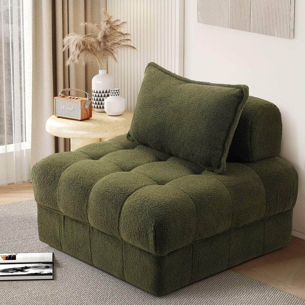 1 Seater Boucle Modular Sofa Armless TOFU Back Green