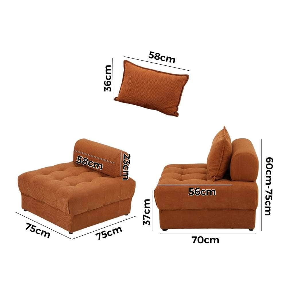 1 Seater Velvet Modular Sofa Lounge Chair with Backrest Brown