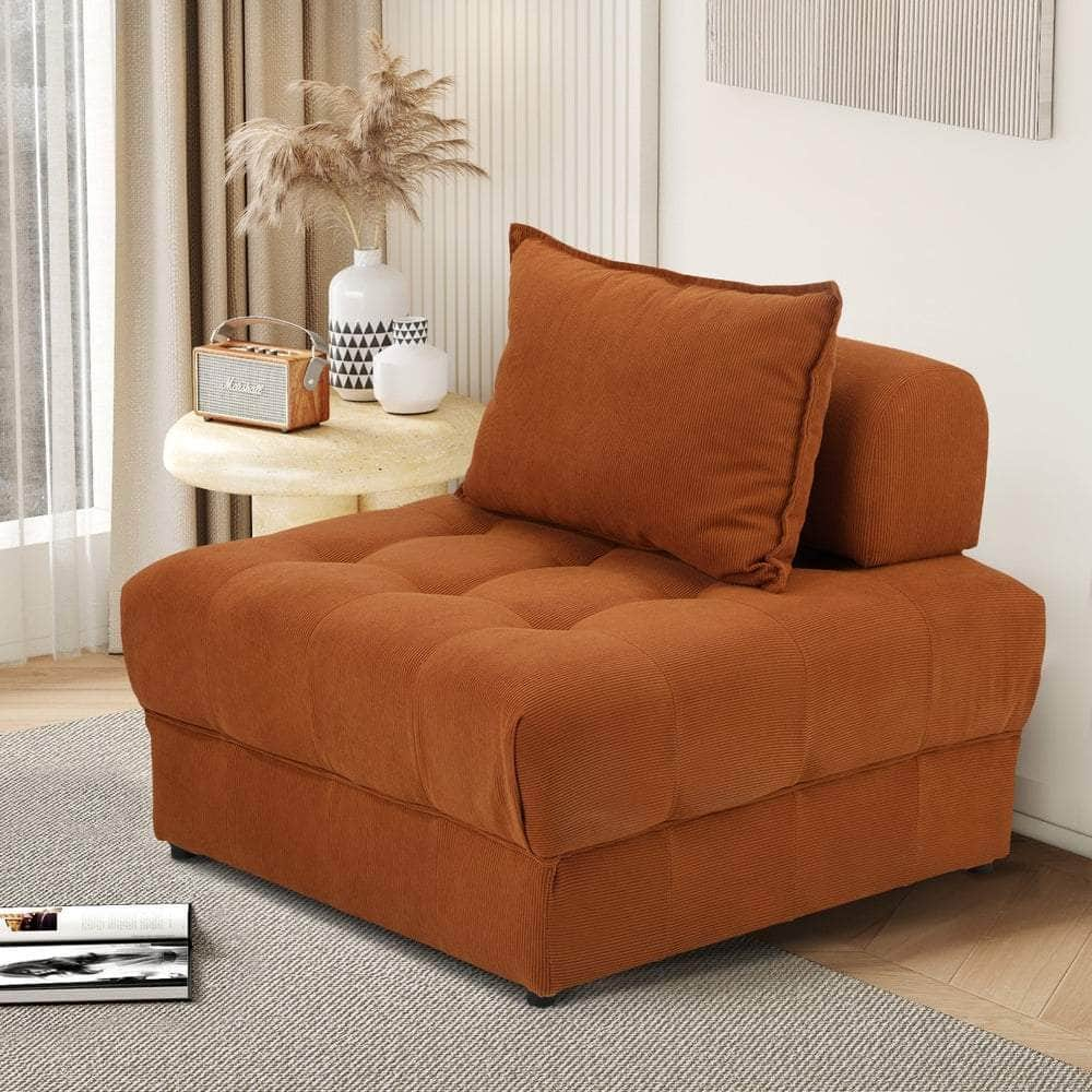 1 Seater Velvet Modular Sofa Lounge Chair with Backrest Brown