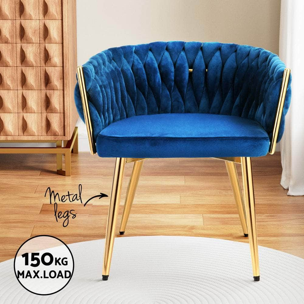 1 Set Of 2 Dining Chairs Velvet Weaving Armchair Blue