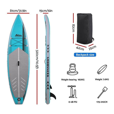 10.5ft Inflatable SUP Paddleboard - Kayak Surf Green