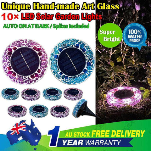 10 X Solar Led Hand-Made Art Stained Glass Inground Light