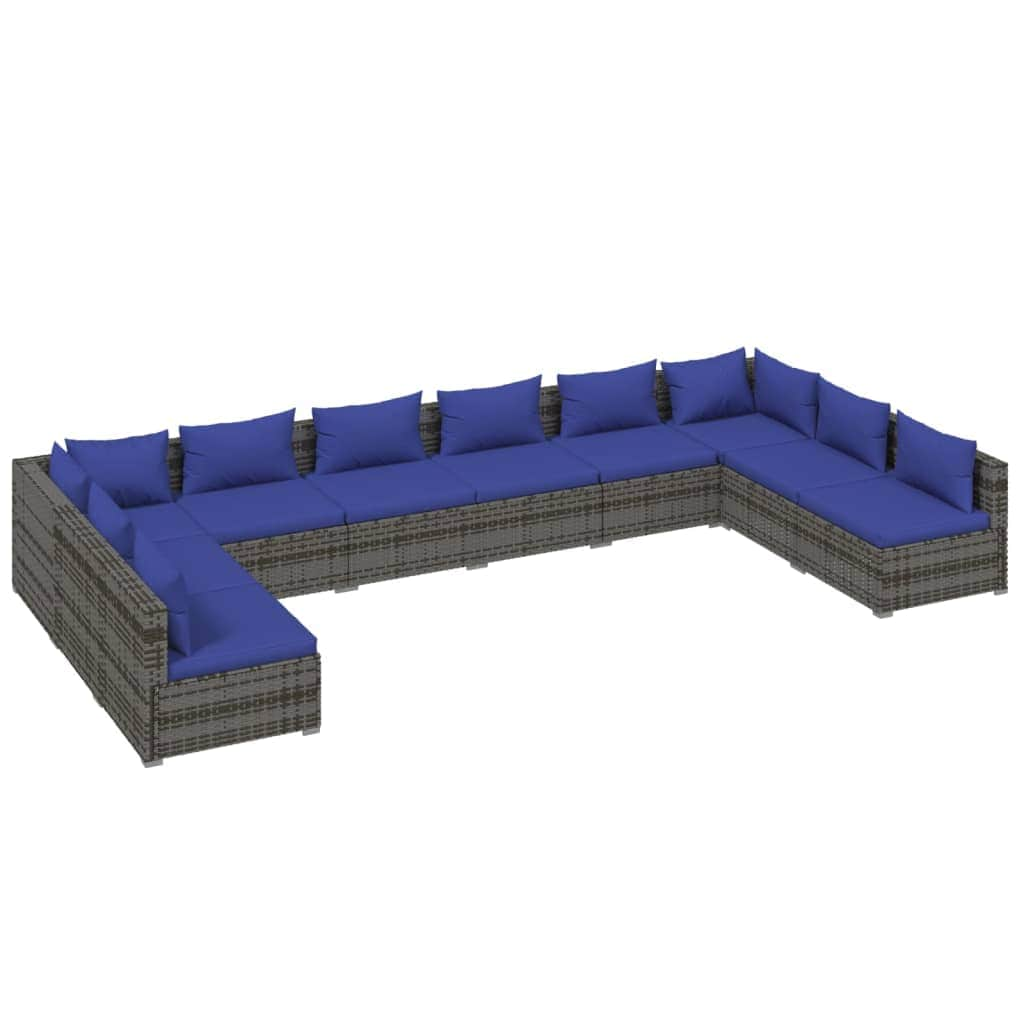 10 Piece Garden Lounge Set with Cushions Poly Rattan