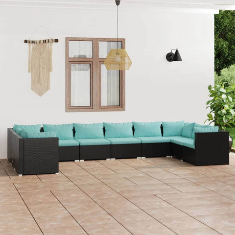 10 Piece Garden Lounge Set with Cushions Poly Rattan-Black