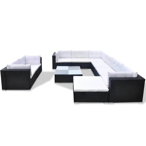 10 Piece Garden Lounge Set with Cushions Poly Rattan Black