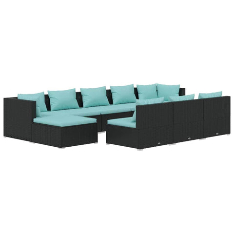 10 Piece Garden Lounge Set with Cushions Poly Rattan (Black)