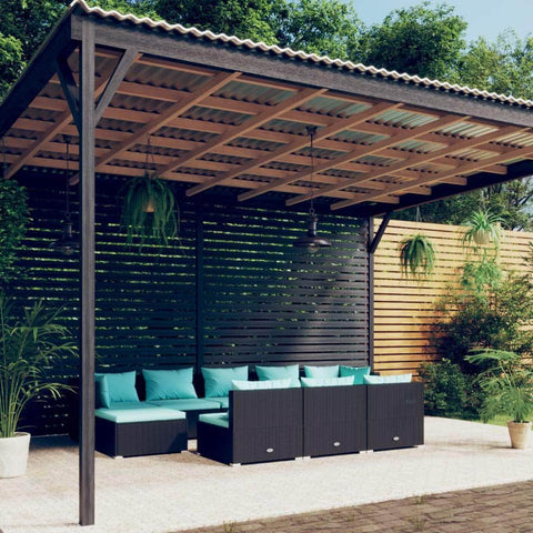 10 Piece Garden Lounge Set with Cushions Poly Rattan (Black)