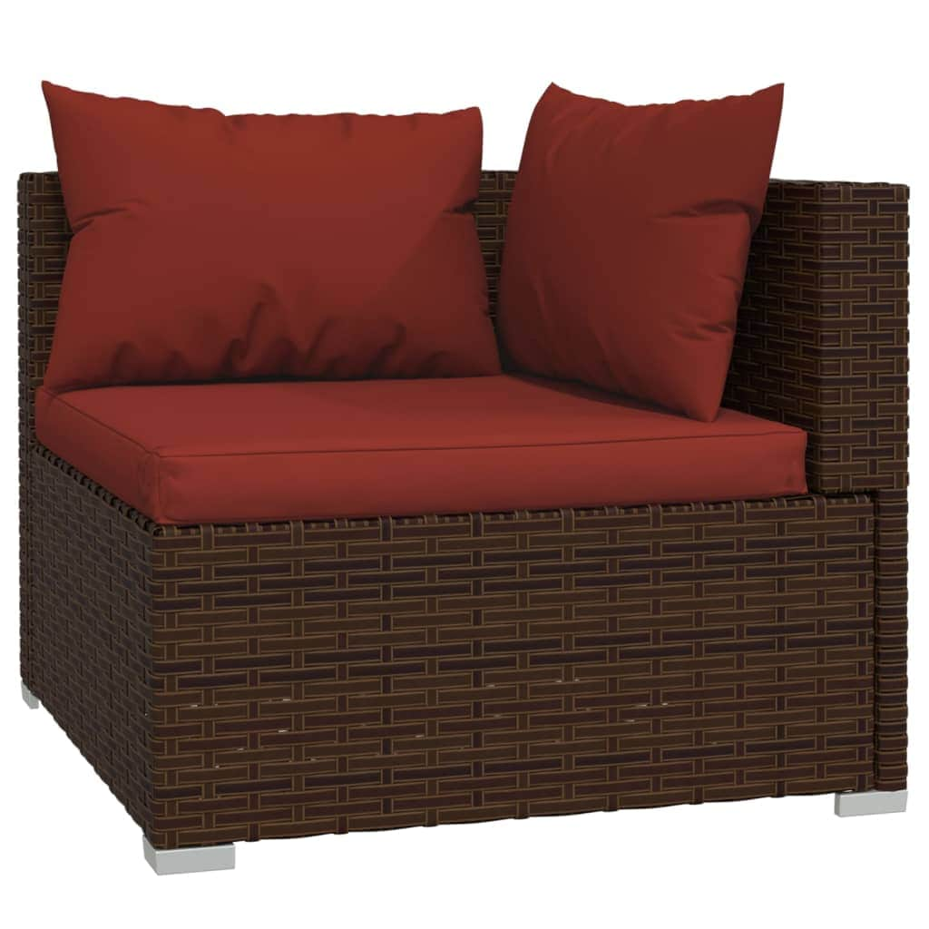 10 Piece Garden Lounge Set with Cushions Poly Rattan Brown