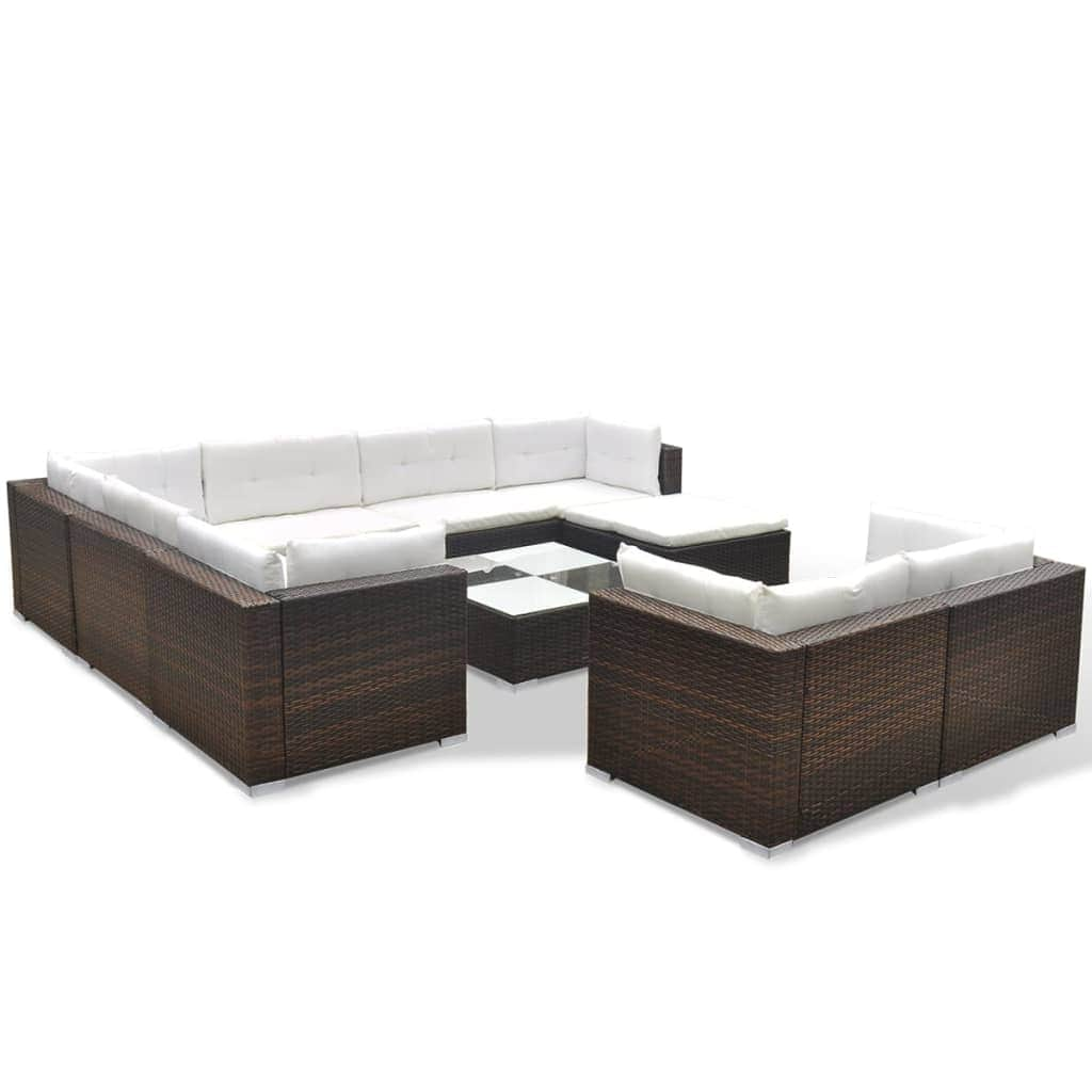 10 Piece Garden Lounge Set with Cushions Poly Rattan Brown