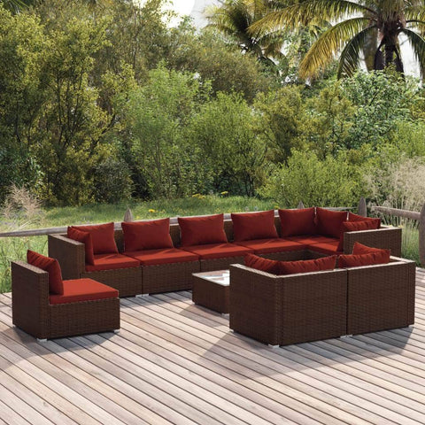 10 Piece Garden Lounge Set with Cushions Poly Rattan Brown