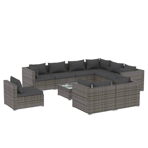 10 Piece Garden Lounge Set with Cushions Poly Rattan Grey