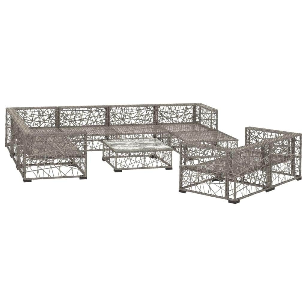 10 Piece Garden Lounge Set with Cushions Poly Rattan Grey