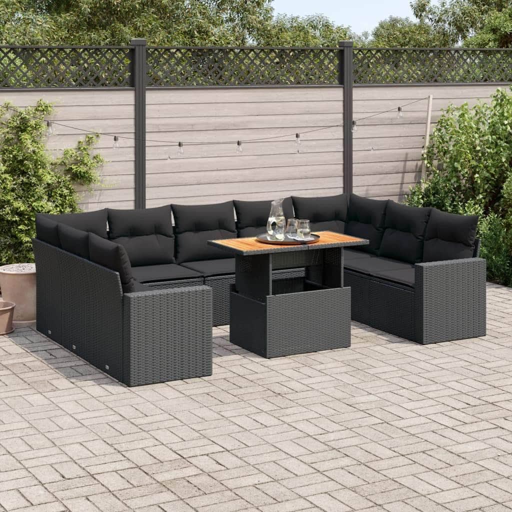 10 Piece Garden Sofa Set with Cushions Grey Poly Rattan - Outdoor Luxury