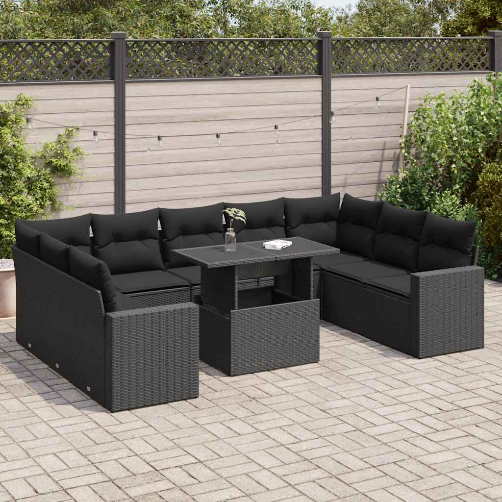 10 Piece Garden Sofa Set with Cushions Grey Poly Rattan - Outdoor Luxury