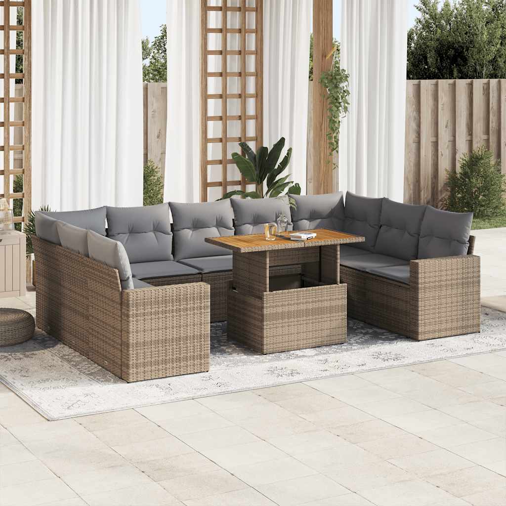 10 Piece Garden Sofa Set with Cushions Grey Poly Rattan - Outdoor Luxury