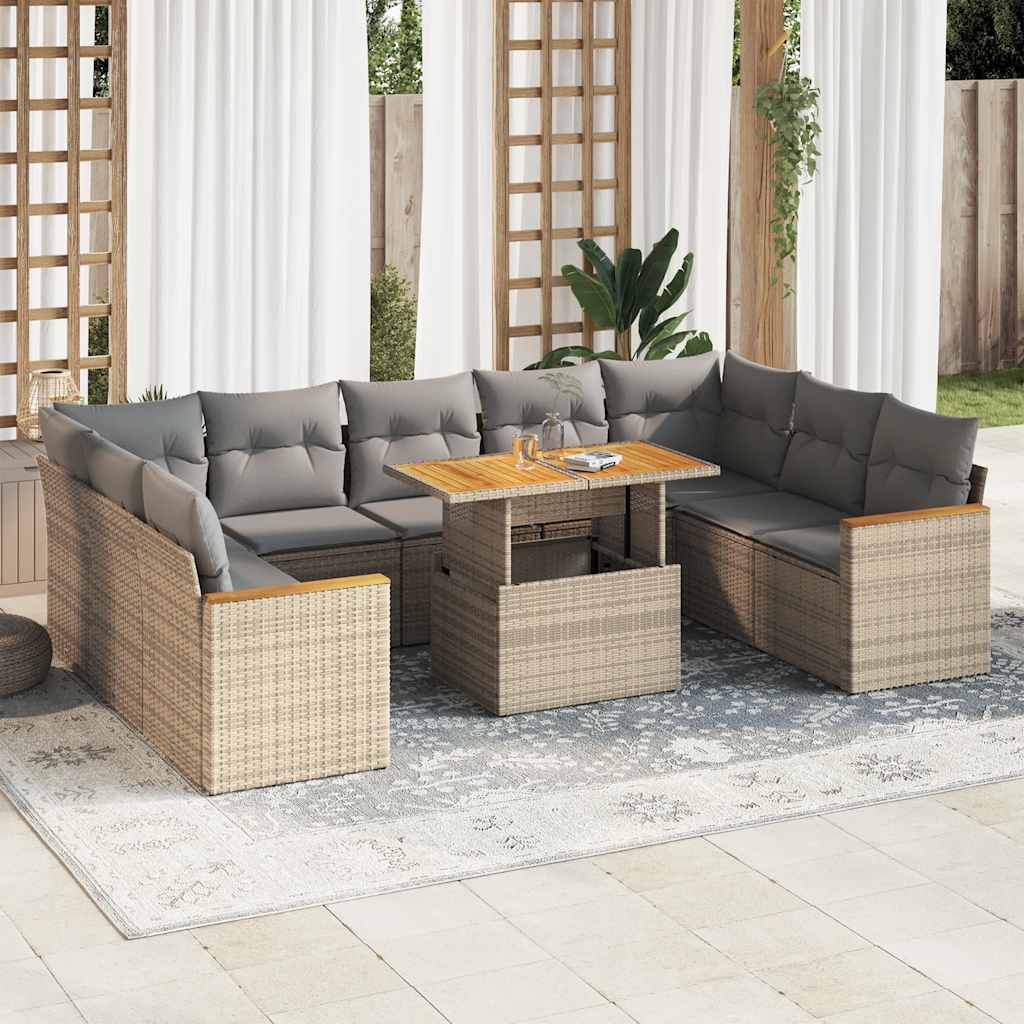 10 Piece Garden Sofa Set with Cushions Grey Poly Rattan - Outdoor Luxury