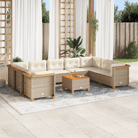 10 Piece Garden Sofa Set with Cushions - Poly Rattan